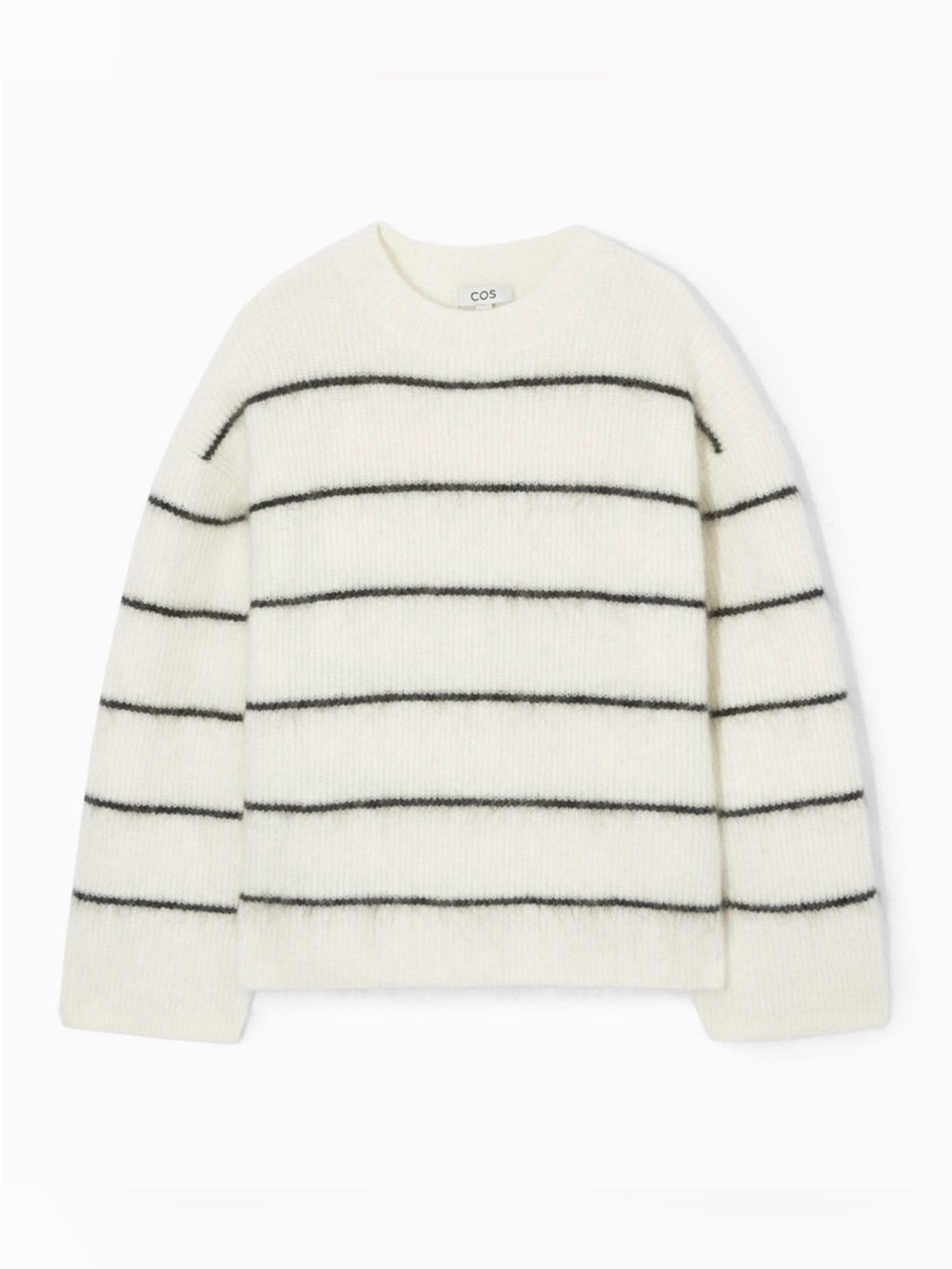 COS white and black striped mohair blend crew neck